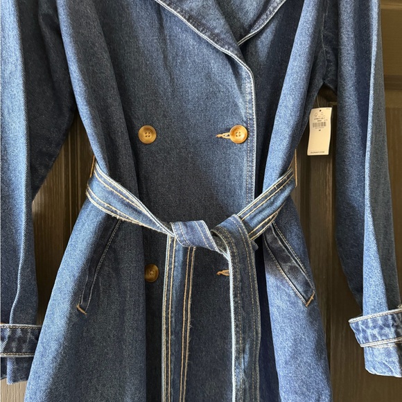 Old Navy Blue Denim Trench Coat with Double Breasted Button Accents - Picture 2 of 14